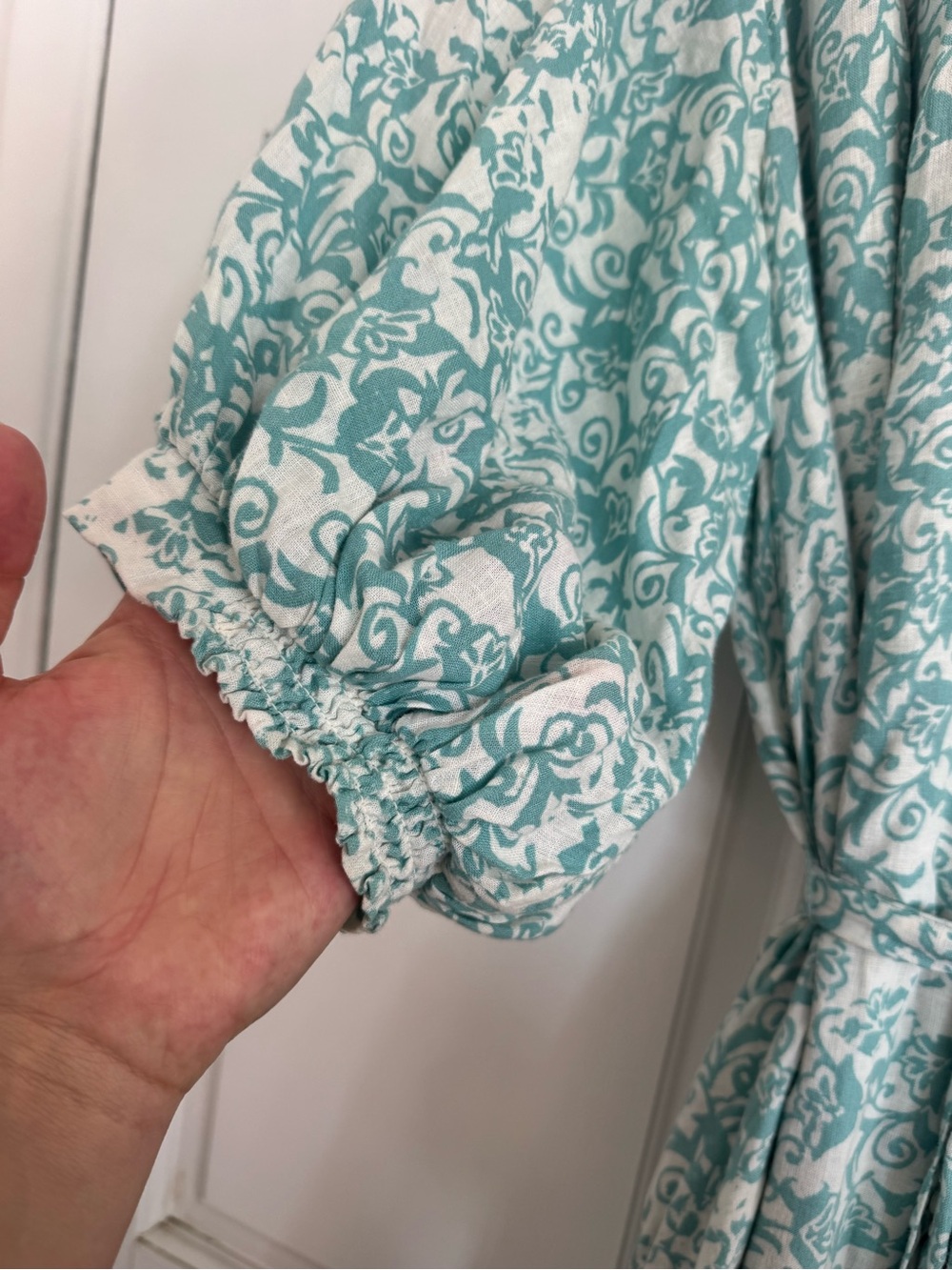 Anthropologie Maeve The Irene Linen Long Shirt Dress Puff Sleeve Tie Waist 2X - Picture 5 of 10